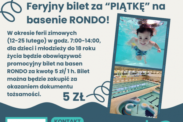 Feryjny bilet dla dzieci za PIĄTKĘ na basenie RONDO